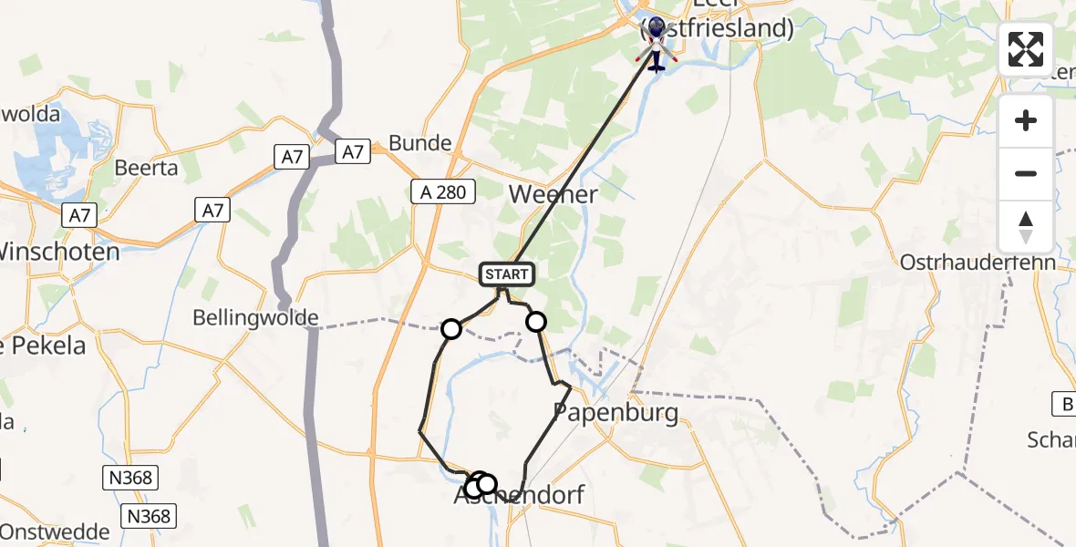 Flugroute Polizeihubschrauber Weener - Leer (Ostfriesland), 08 Mai 2026, 18:17