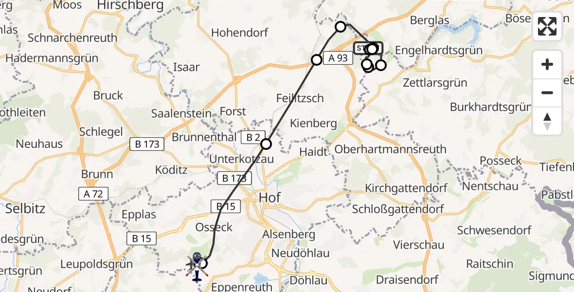 Flugroute Polizeihubschrauber Weischlitz - Hof-Plauen Flughafen, 08 Mai 2026, 18:19