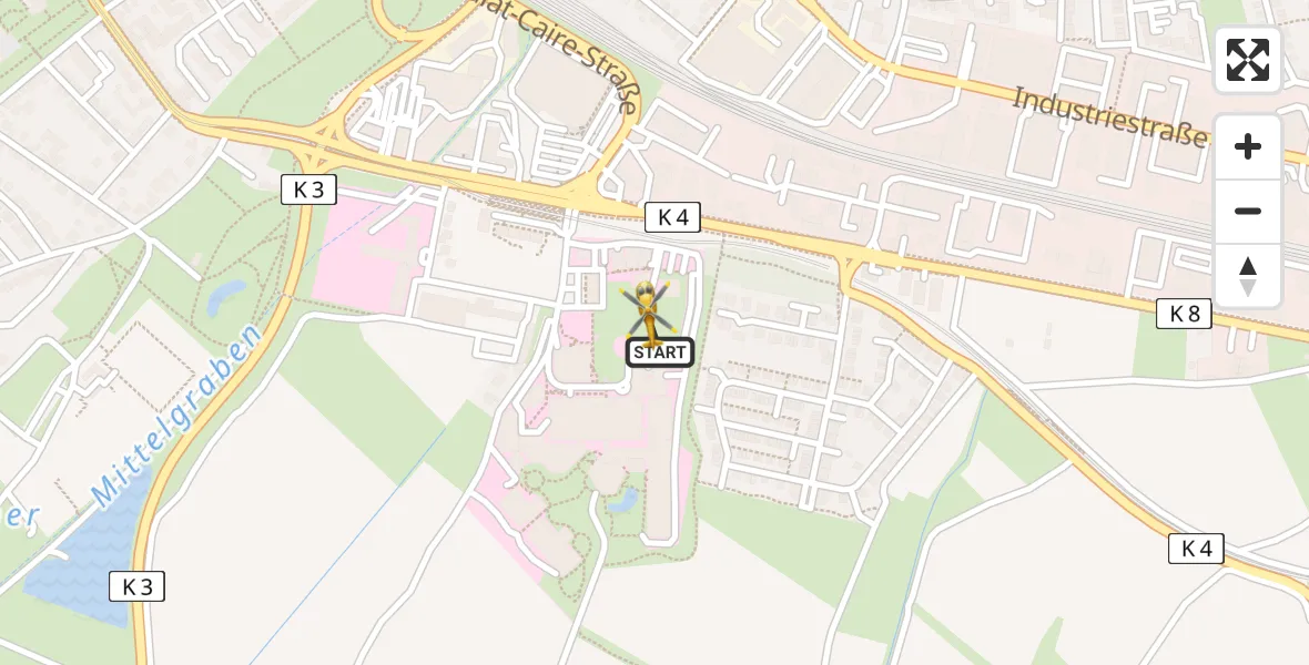 Flugroute Rettungshubschrauber Ludwigshafen Accident Hospital - Ludwigshafen Accident Hospital, 08 Mai 2026, 18:21