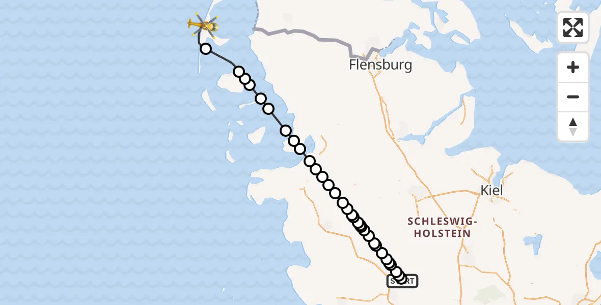 Flugroute Rettungshubschrauber Itzehoe Hungriger Wolf Flugplatz - Sylt, 08 Mai 2026, 18:32