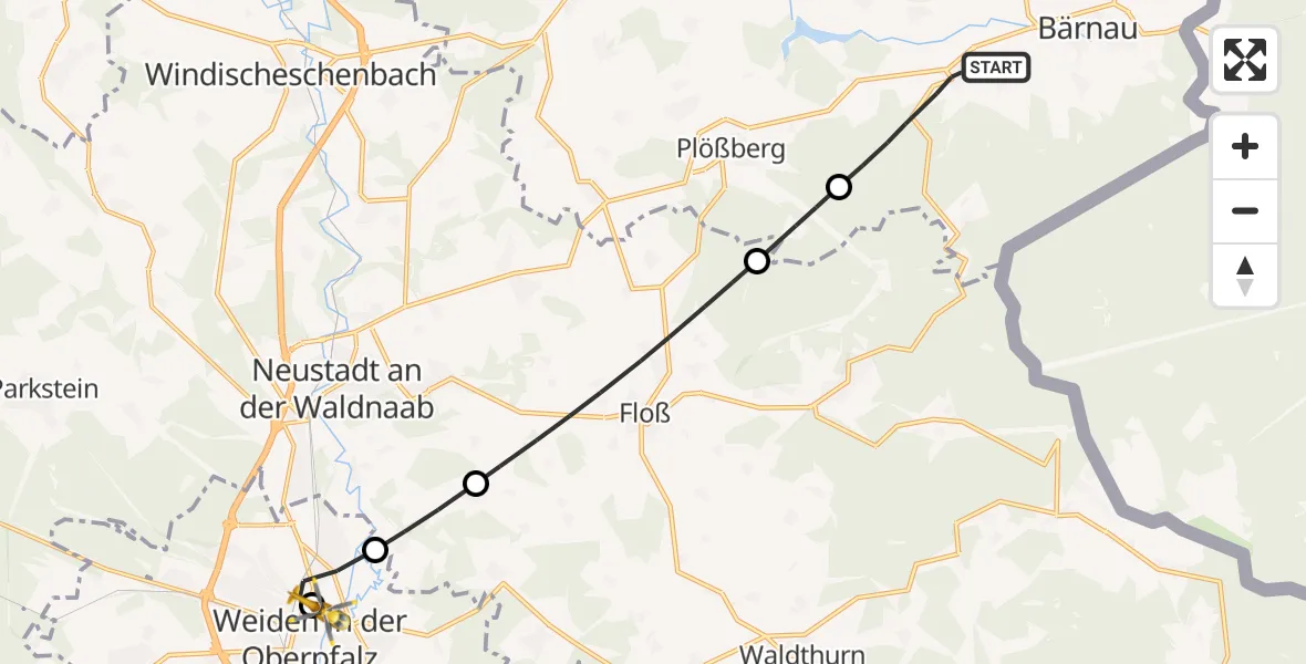 Flugroute Rettungshubschrauber Bärnau - Weiden Hospital, 08 Mai 2026, 18:39