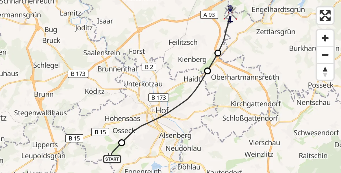Flugroute Polizeihubschrauber Hof-Plauen Flughafen - Triebel/Vogtl., 08 Mai 2026, 18:57