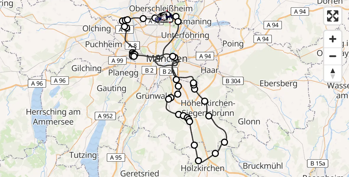 Flugroute Polizeihubschrauber Oberschleißheim - Oberschleißheim, 08 Mai 2026, 18:58