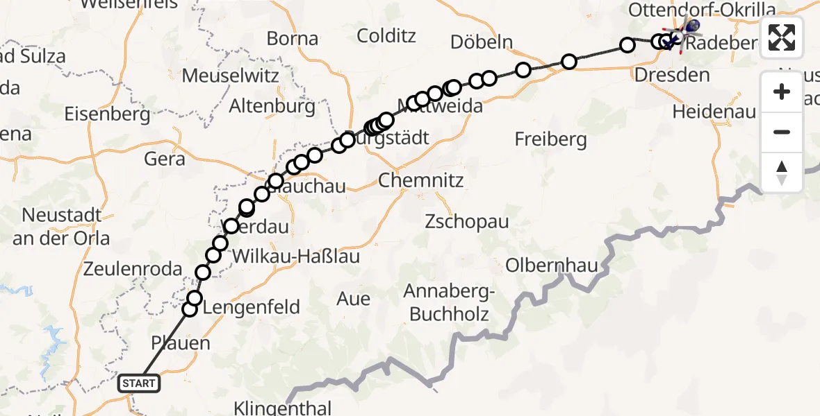 Flugroute Polizeihubschrauber Weischlitz - Dresden Flughafen, 08 Mai 2026, 19:08