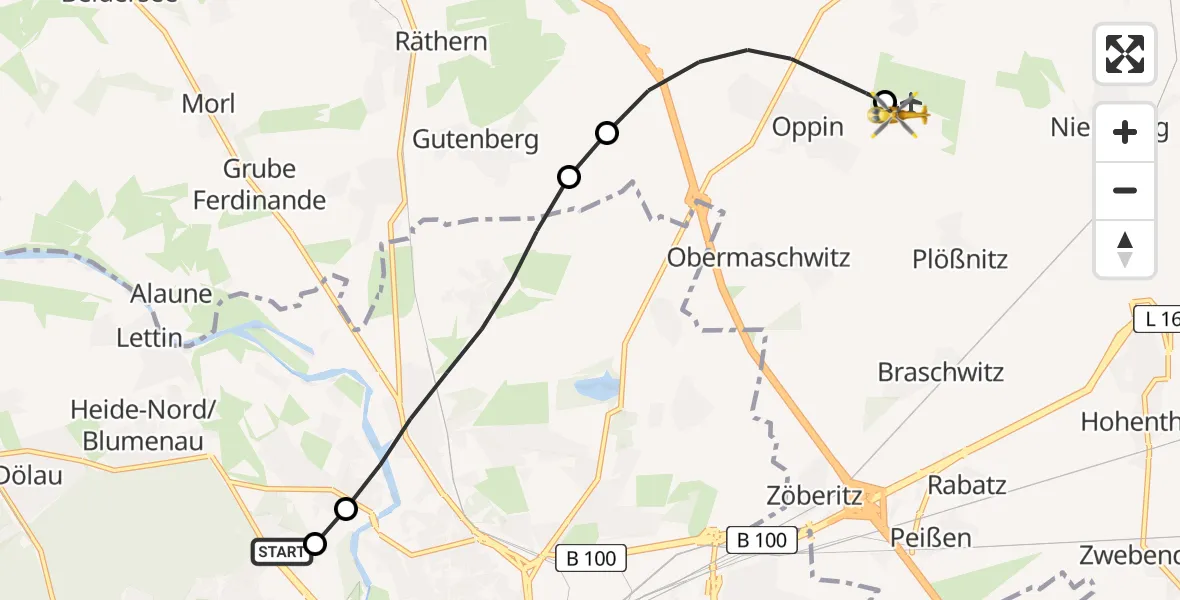 Flugroute Rettungshubschrauber Halle (Saale) University Hospital - Halle-Oppin Flugplatz, 08 Mai 2026, 19:26