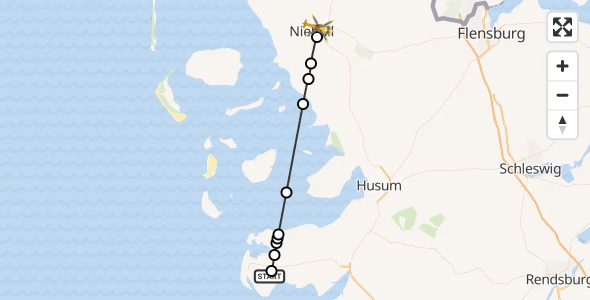 Flugroute Rettungshubschrauber Sankt Peter-Ording Flughafen - Niebüll, 08 Mai 2026, 19:31