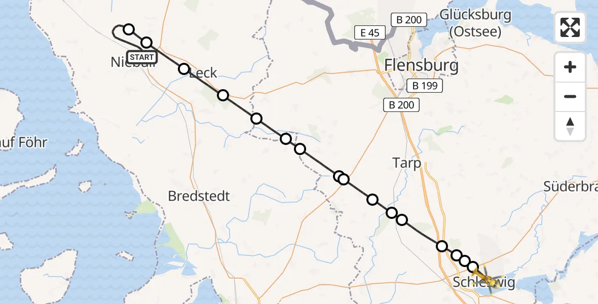 Flugroute Rettungshubschrauber Niebüll - Schleswig, 08 Mai 2026, 20:13