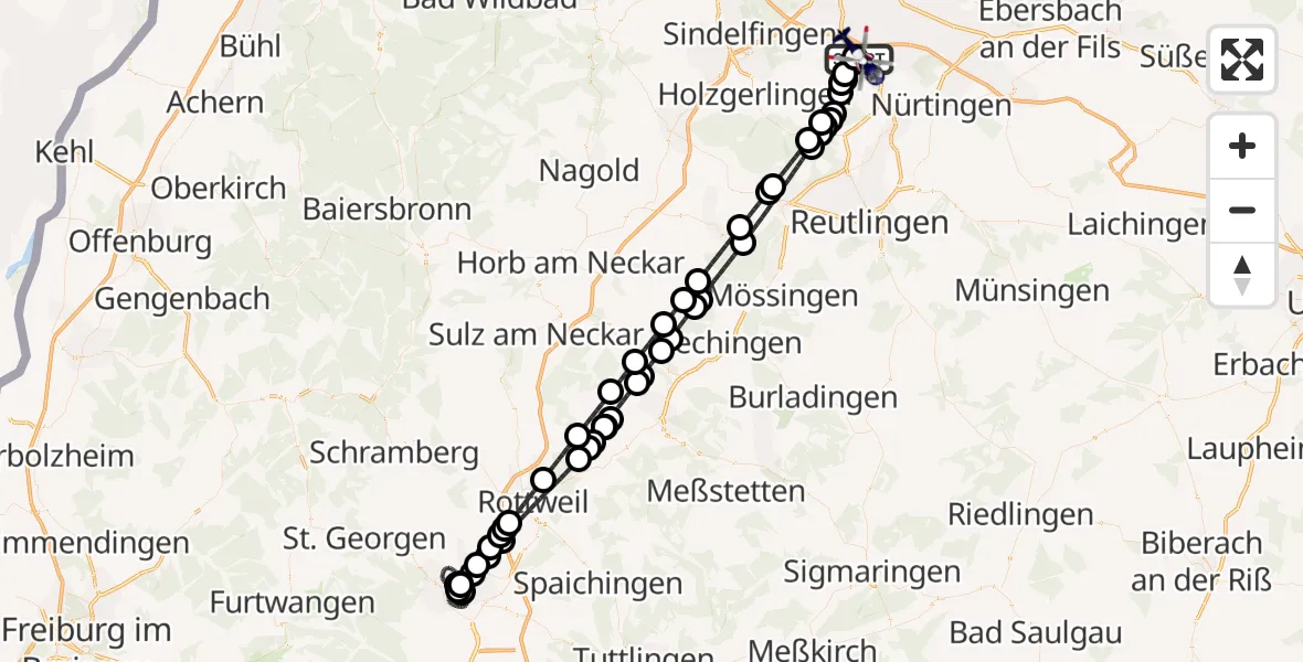 Flugroute Polizeihubschrauber Flughafen Stuttgart - Flughafen Stuttgart, 08 Mai 2026, 20:34