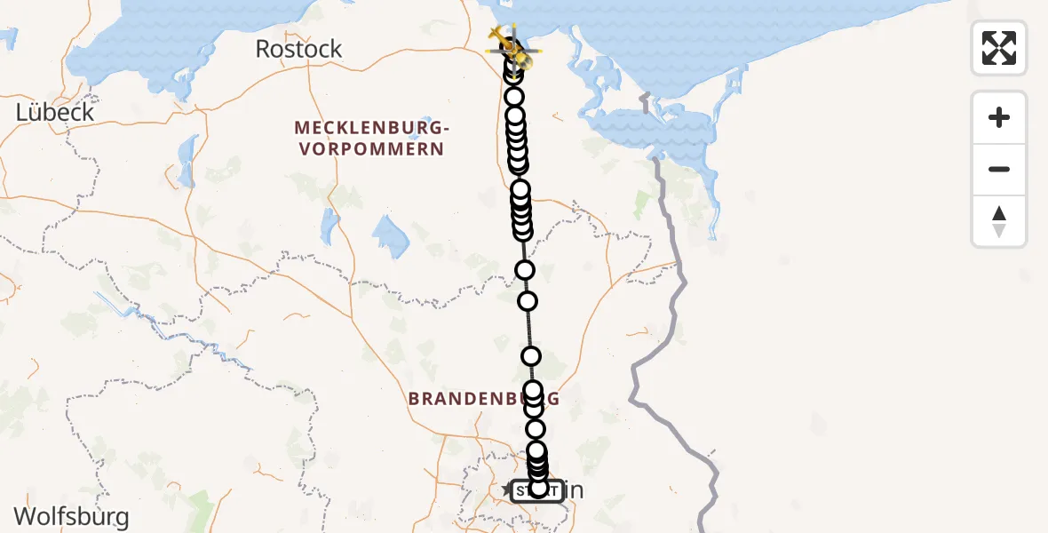 Flugroute Rettungshubschrauber Berlin Emergency Hospital - Greifswald Hospital, 08 Mai 2026, 20:50