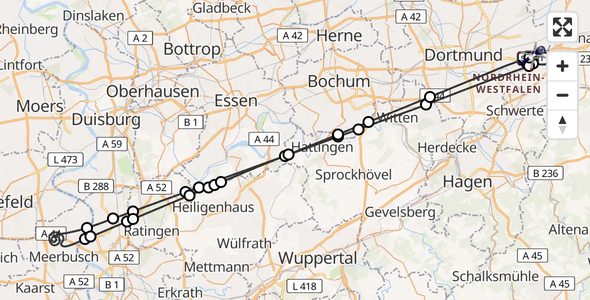 Flugroute Polizeihubschrauber Dortmund Flughafen - Dortmund Flughafen, 08 Mai 2026, 21:19