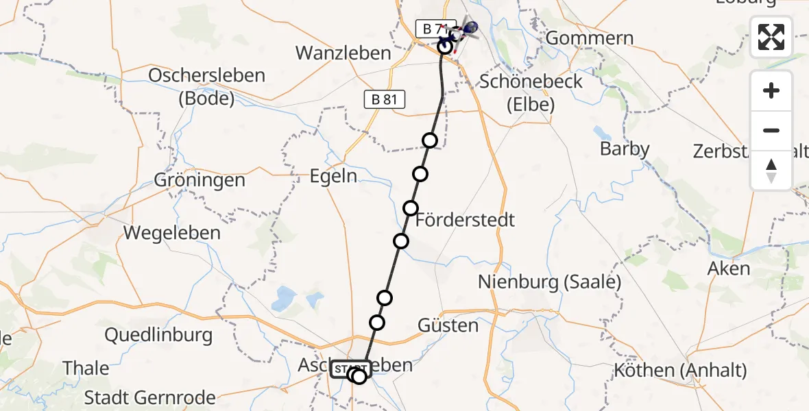 Flugroute Polizeihubschrauber Aschersleben - Magdeburg City Flugplatz, 08 Mai 2026, 21:48