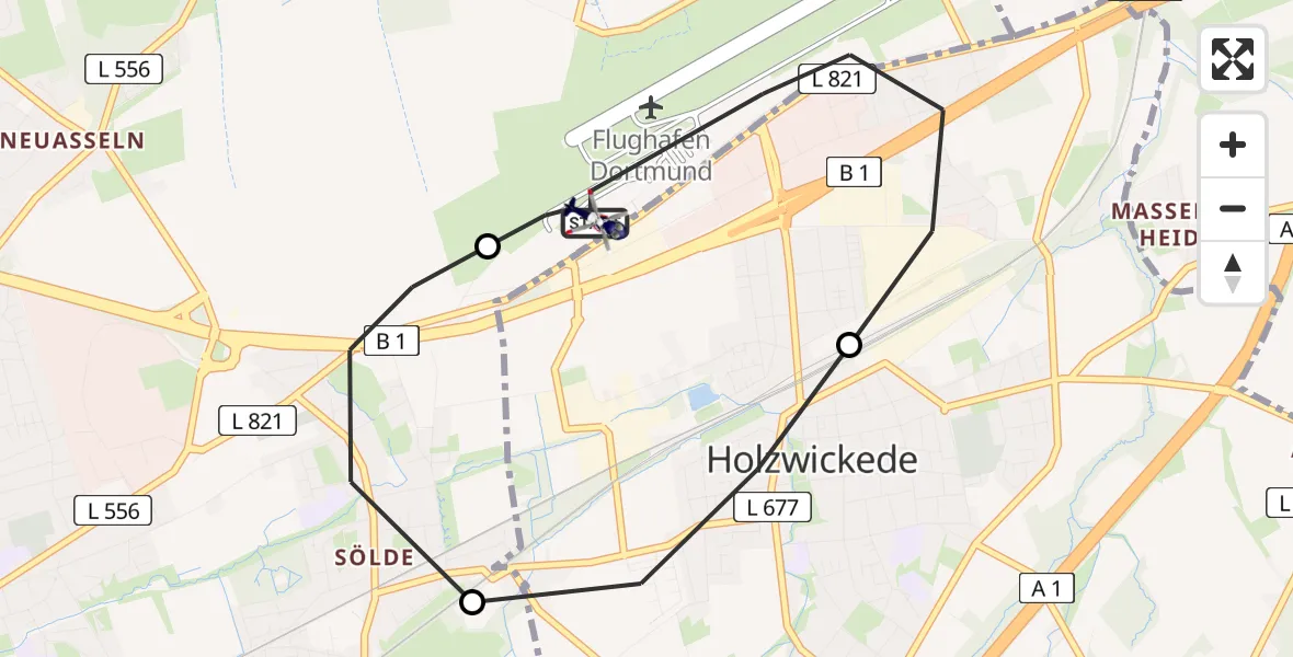 Flugroute Polizeihubschrauber Dortmund Flughafen - Dortmund Flughafen, 08 Mai 2026, 23:11