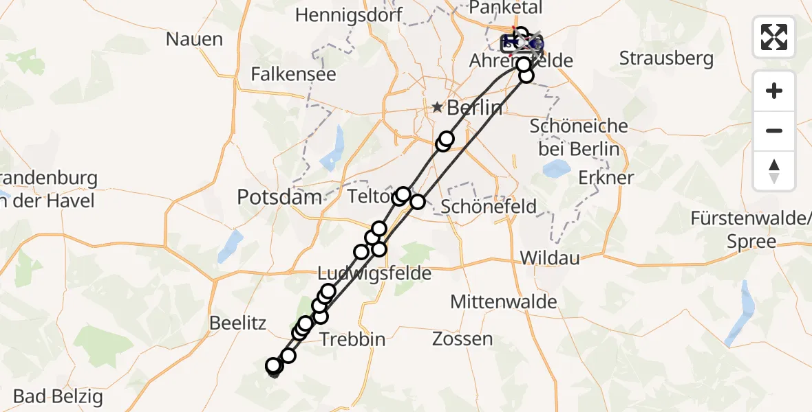 Flugroute Polizeihubschrauber Ahrensfelde Hubschrauberlandeplatz - Ahrensfelde Hubschrauberlandeplatz, 09 Mai 2026, 02:29