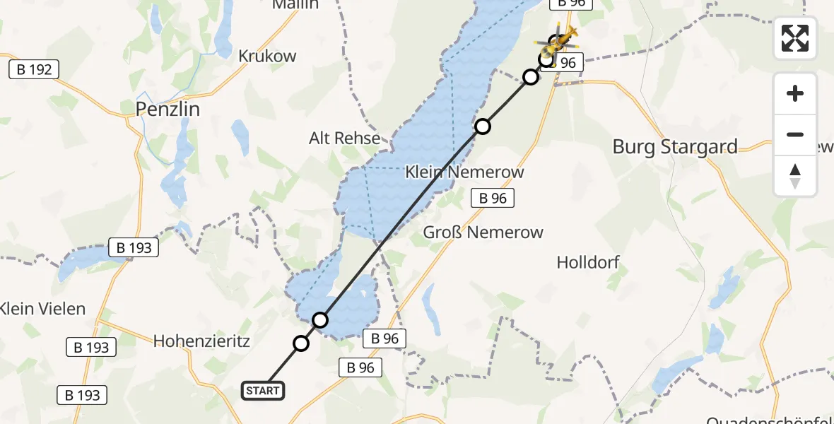 Flugroute Rettungshubschrauber Blumenholz - Neubrandenburg, 09 Mai 2026, 05:23