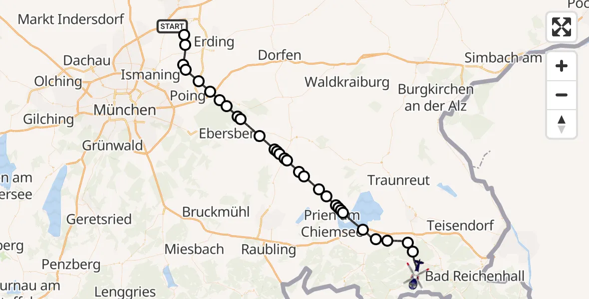 Flugroute Polizeihubschrauber München Flughafen - Ruhpolding, 09 Mai 2026, 05:51