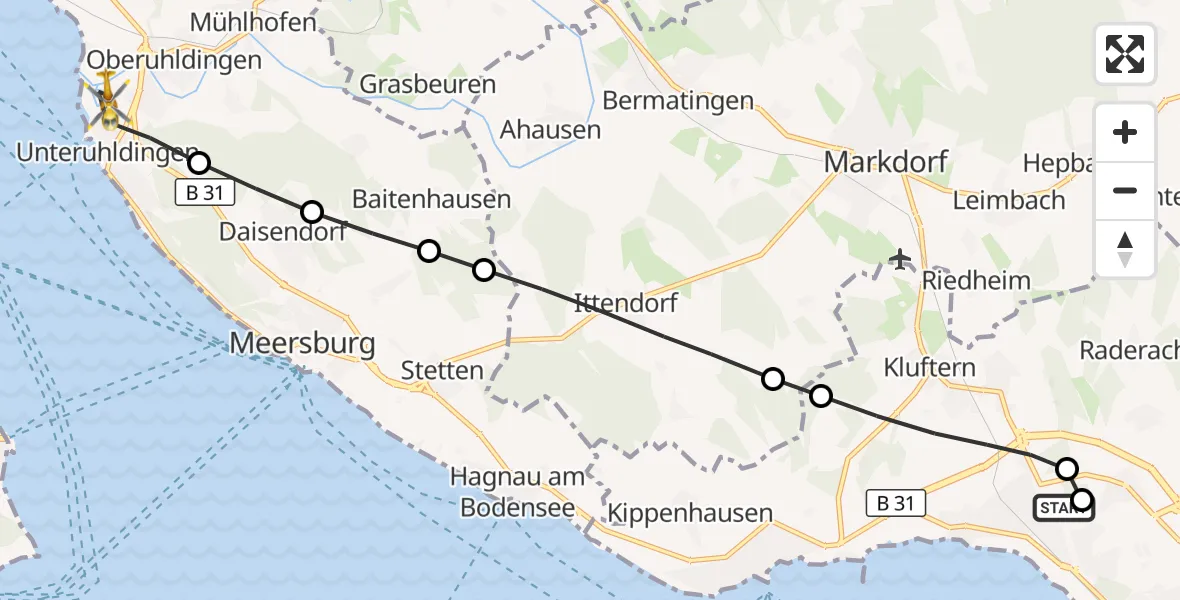 Flugroute Rettungshubschrauber Friedrichshafen Hospital - Uhldingen-Mühlhofen, 09 Mai 2026, 06:29