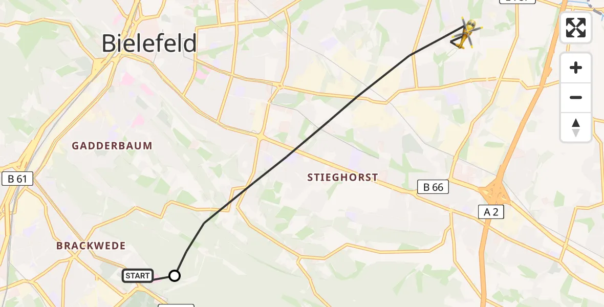 Flugroute Rettungshubschrauber Luftrettungszentrum Bielefeld - Bielefeld, 09 Mai 2026, 06:33