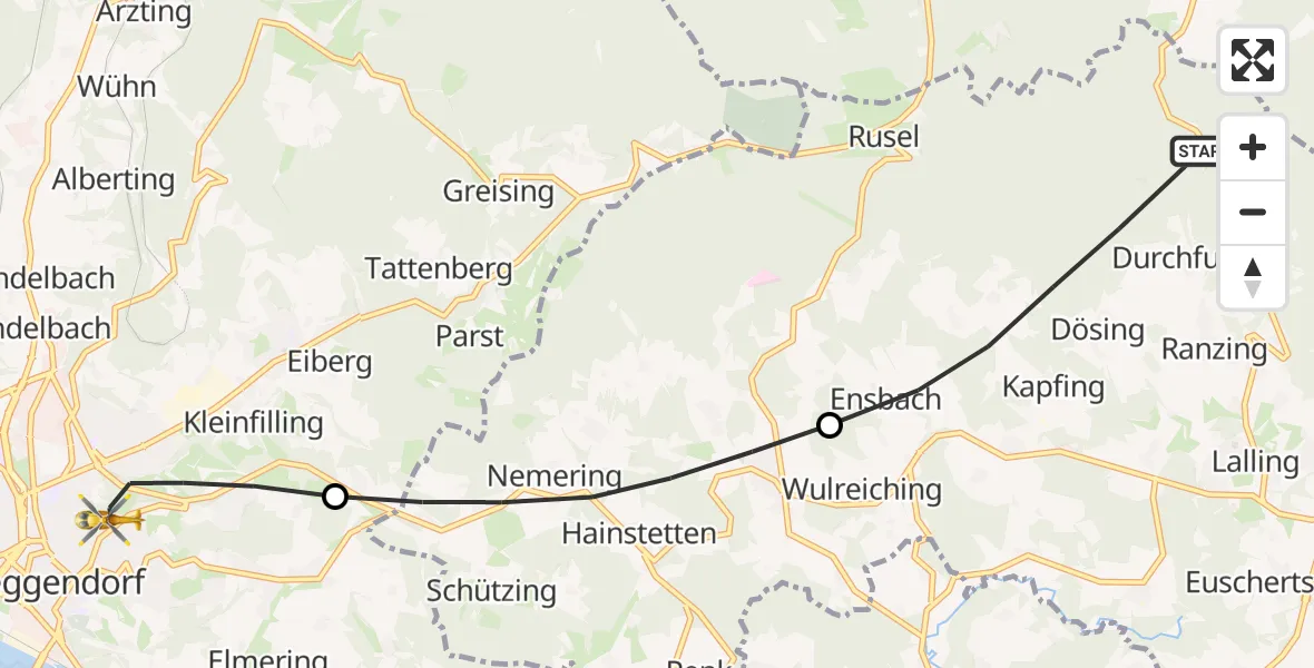 Flugroute Rettungshubschrauber Lalling - Deggendorf, 09 Mai 2026, 07:03