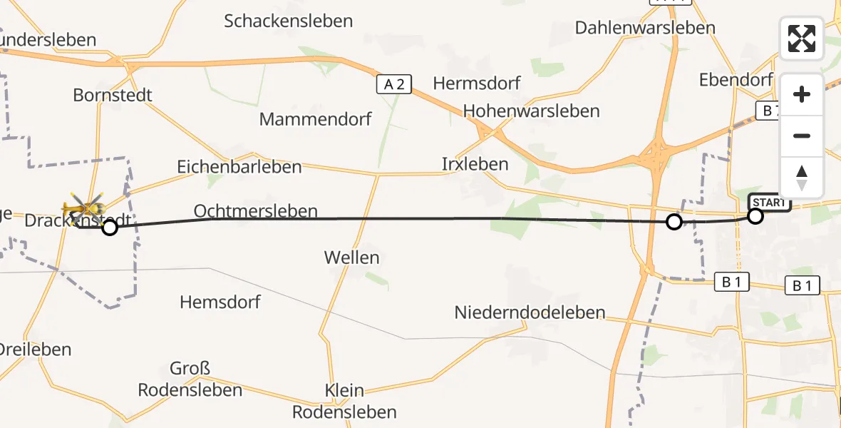 Flugroute Rettungshubschrauber Magdeburg Hospital - Eilsleben, 09 Mai 2026, 07:24