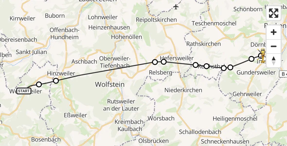Flugroute Rettungshubschrauber Welchweiler - Imsweiler UL, 09 Mai 2026, 07:24