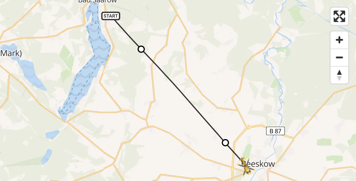 Flugroute Rettungshubschrauber Bad Saarow - Beeskow, 09 Mai 2026, 07:37