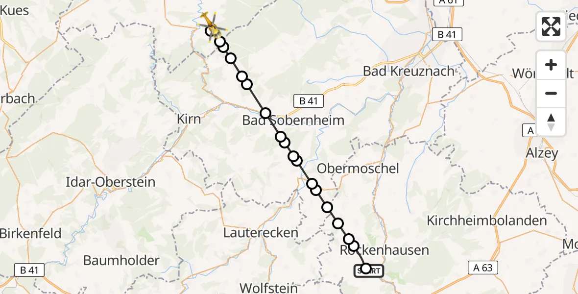 Flugroute Rettungshubschrauber Imsweiler UL - Gemünden, 09 Mai 2026, 07:38