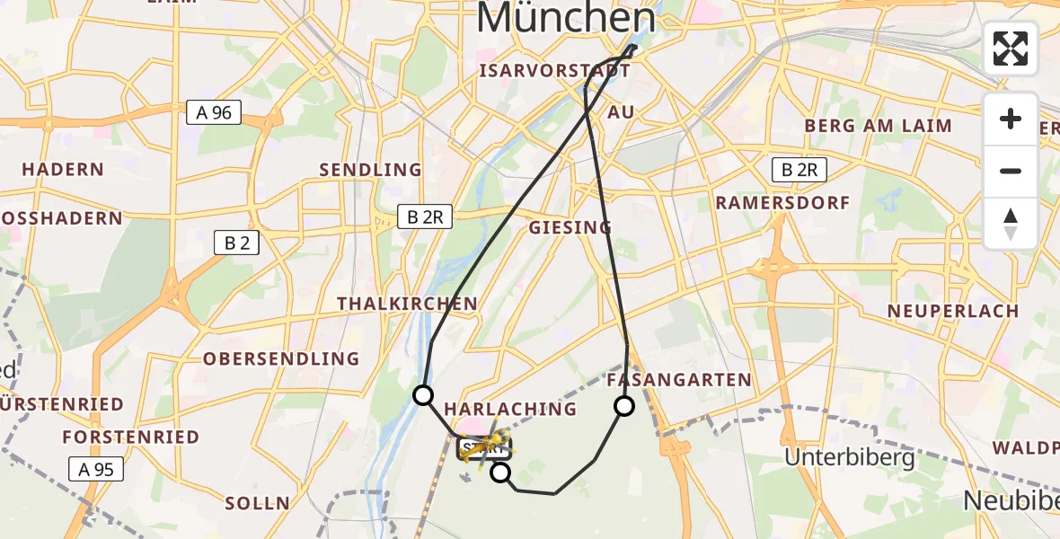 Flugroute Rettungshubschrauber ADAC Air Rescue Center Hubschrauberlandeplatz (Christoph 1) - ADAC Air Rescue Center Hubschrauberlandeplatz (Christoph 1), 09 Mai 2026, 07:49