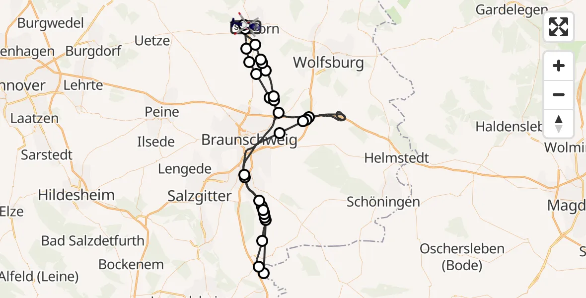 Flugroute Polizeihubschrauber Gifhorn Bundespolizei Hubschrauberlandeplatz - Gifhorn Bundespolizei Hubschrauberlandeplatz, 09 Mai 2026, 07:53