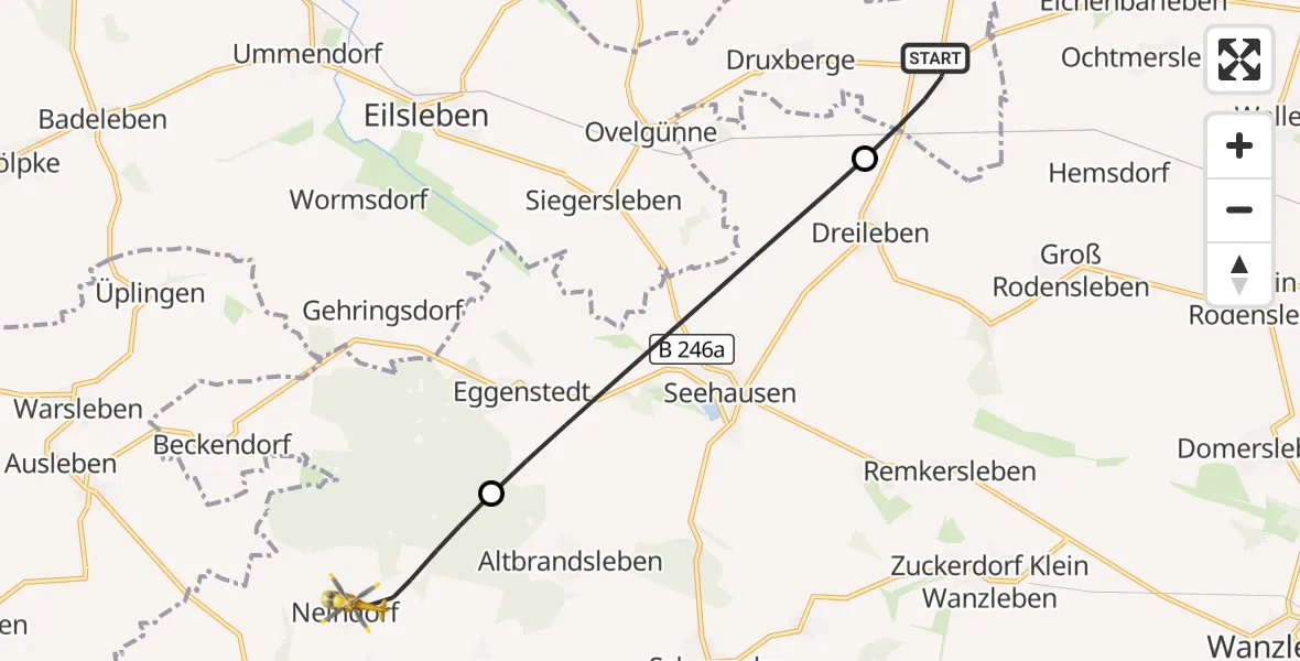 Flugroute Rettungshubschrauber Eilsleben - Oschersleben (Bode), 09 Mai 2026, 07:59