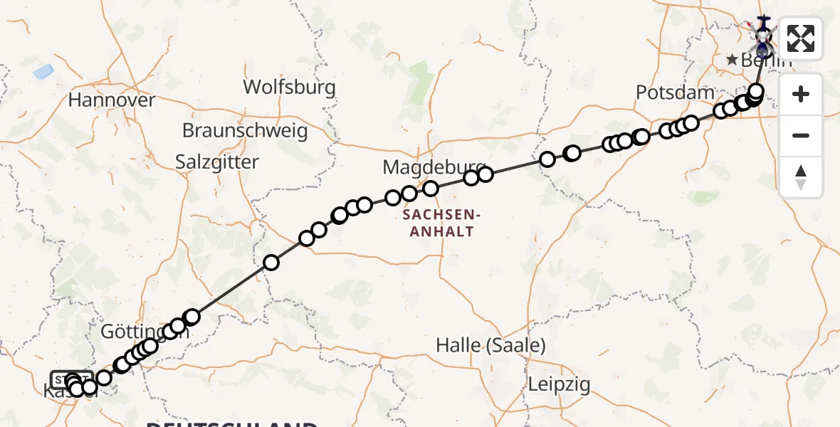 Flugroute Polizeihubschrauber Fuldatal Bundespolizei Hubschrauberlandeplatz - Ahrensfelde Hubschrauberlandeplatz, 09 Mai 2026, 08:02
