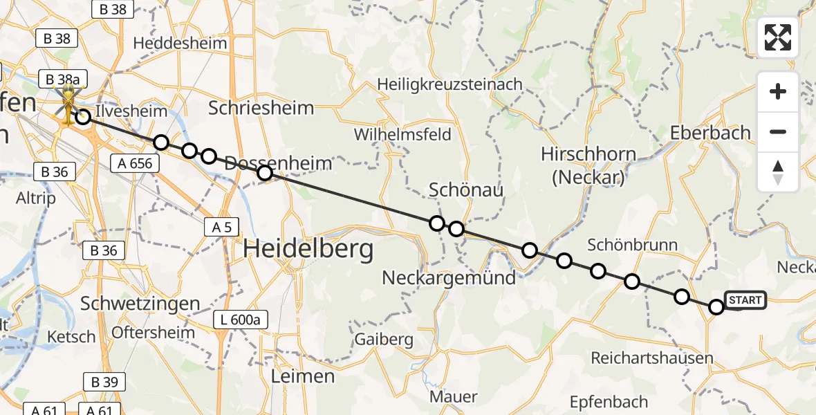 Flugroute Rettungshubschrauber Neunkirchen - Mannheim-City Flughafen, 09 Mai 2026, 08:08