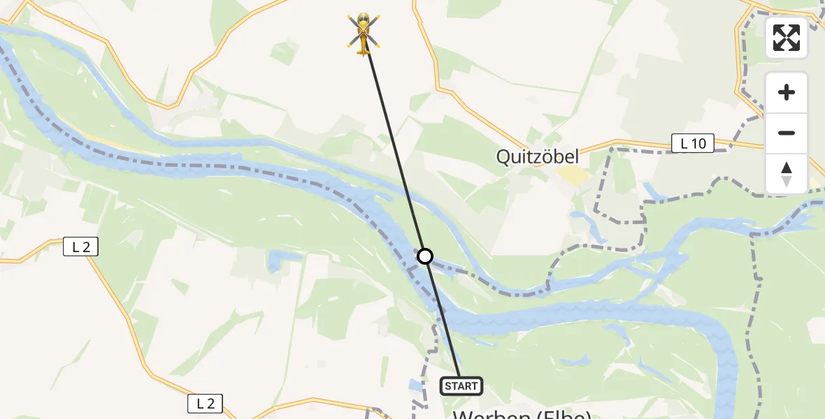 Flugroute Rettungshubschrauber Werben (Elbe) - Legde/Quitzöbel, 09 Mai 2026, 08:14