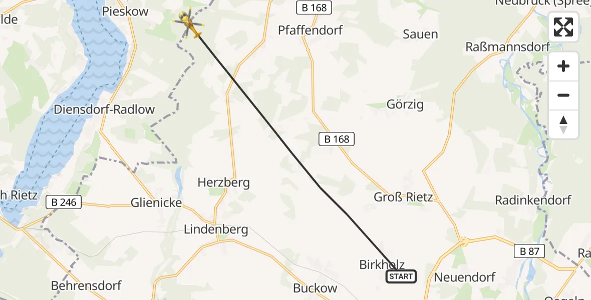 Flugroute Rettungshubschrauber Rietz-Neuendorf - Rietz-Neuendorf, 09 Mai 2026, 08:19
