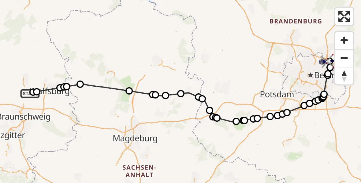 Flugroute Polizeihubschrauber Wasbüttel - Ahrensfelde Hubschrauberlandeplatz, 09 Mai 2026, 08:32