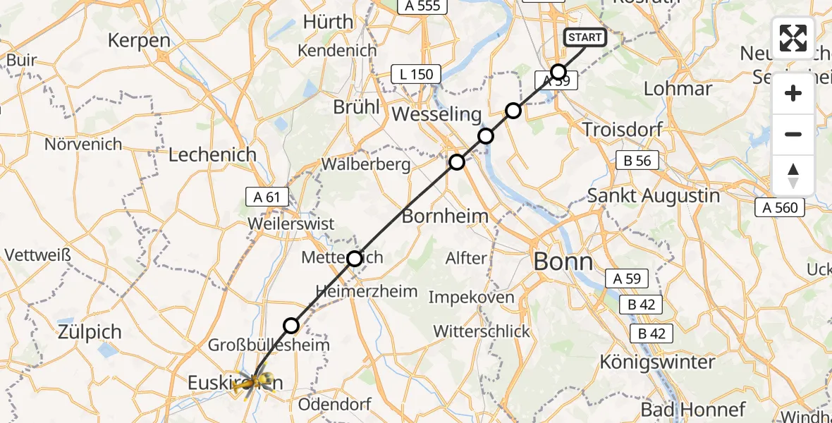 Flugroute Rettungshubschrauber Köln Bonn Flughafen - Euskirchen, 09 Mai 2026, 08:32