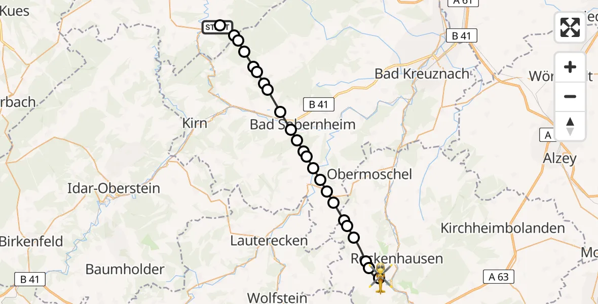 Flugroute Rettungshubschrauber Gemünden - Imsweiler UL, 09 Mai 2026, 08:34