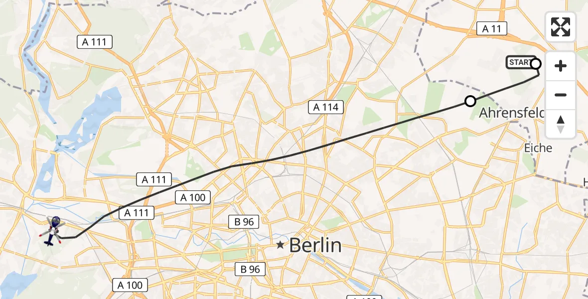 Flugroute Polizeihubschrauber Ahrensfelde Hubschrauberlandeplatz - Berlin, 09 Mai 2026, 08:34