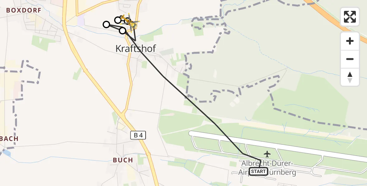 Flugroute Rettungshubschrauber Flughafen Nuremberg - Flughafen Nuremberg, 09 Mai 2026, 08:34