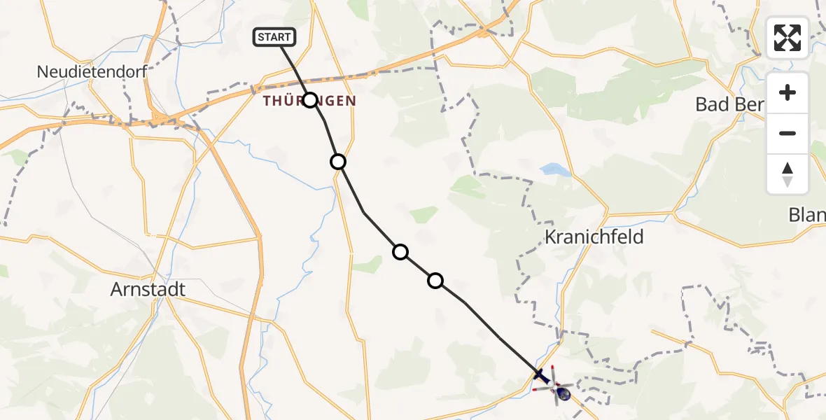 Flugroute Polizeihubschrauber Erfurt - Stadtilm, 09 Mai 2026, 08:35