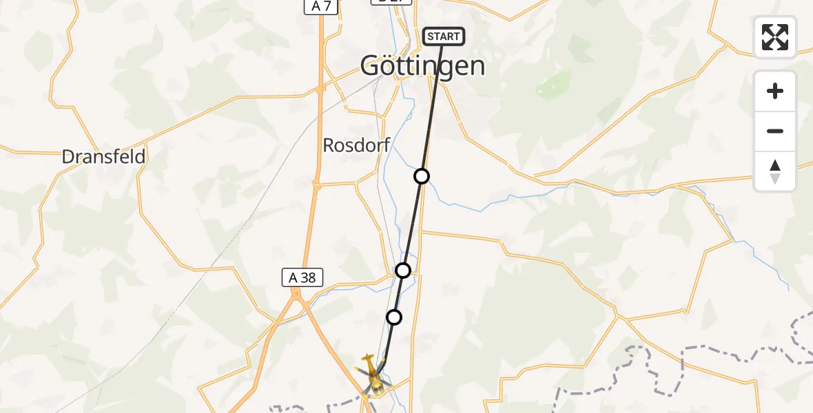 Flugroute Rettungshubschrauber Göttingen - Friedland, 09 Mai 2026, 08:41