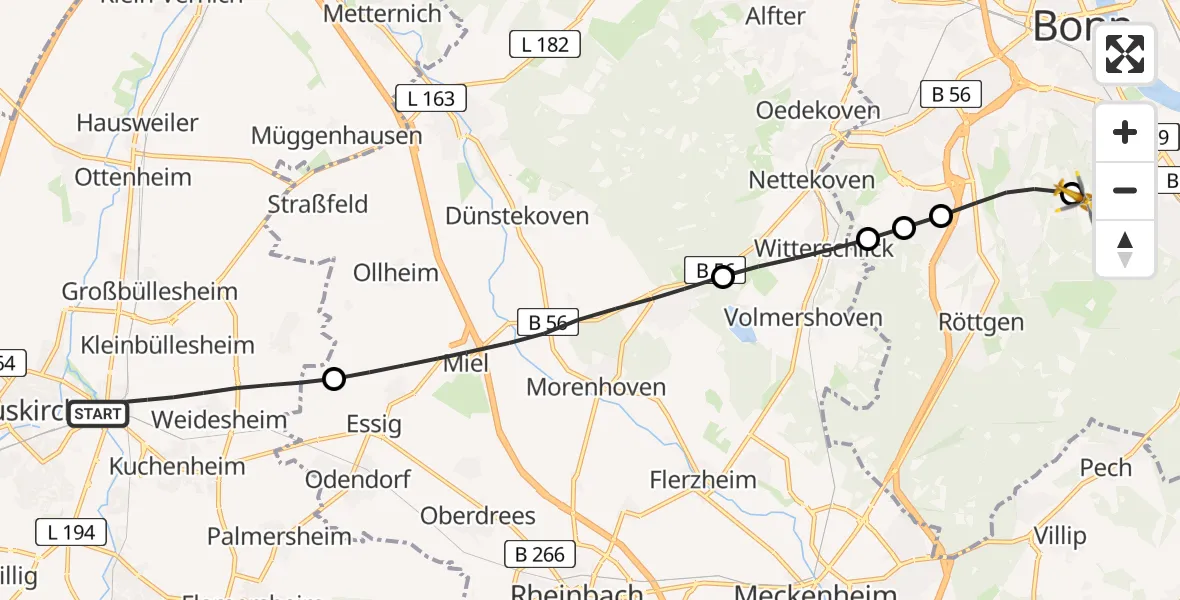Flugroute Rettungshubschrauber Euskirchen - Bonn University Hospital, 09 Mai 2026, 09:07