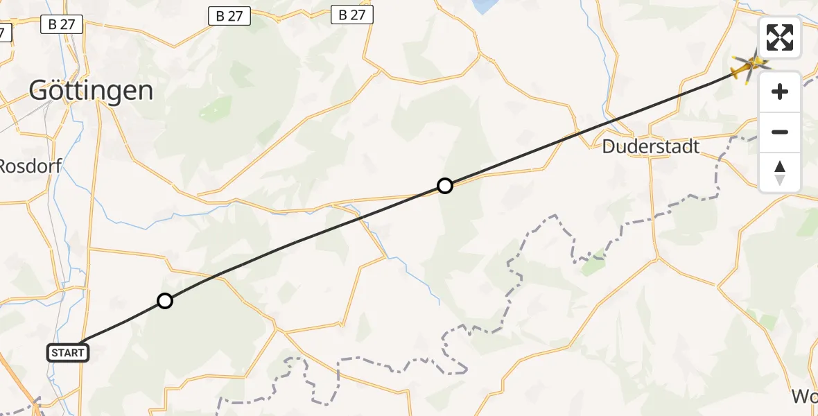 Flugroute Rettungshubschrauber Friedland - Duderstadt, 09 Mai 2026, 09:12