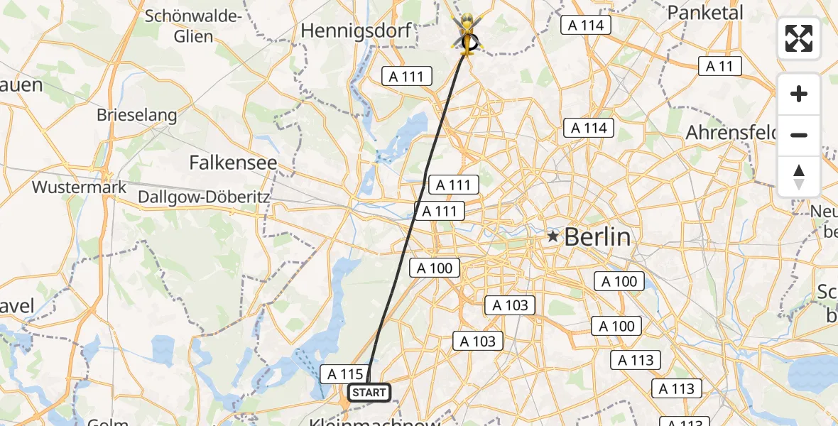 Flugroute Rettungshubschrauber Berlin - Glienicke/Nordbahn, 09 Mai 2026, 09:15