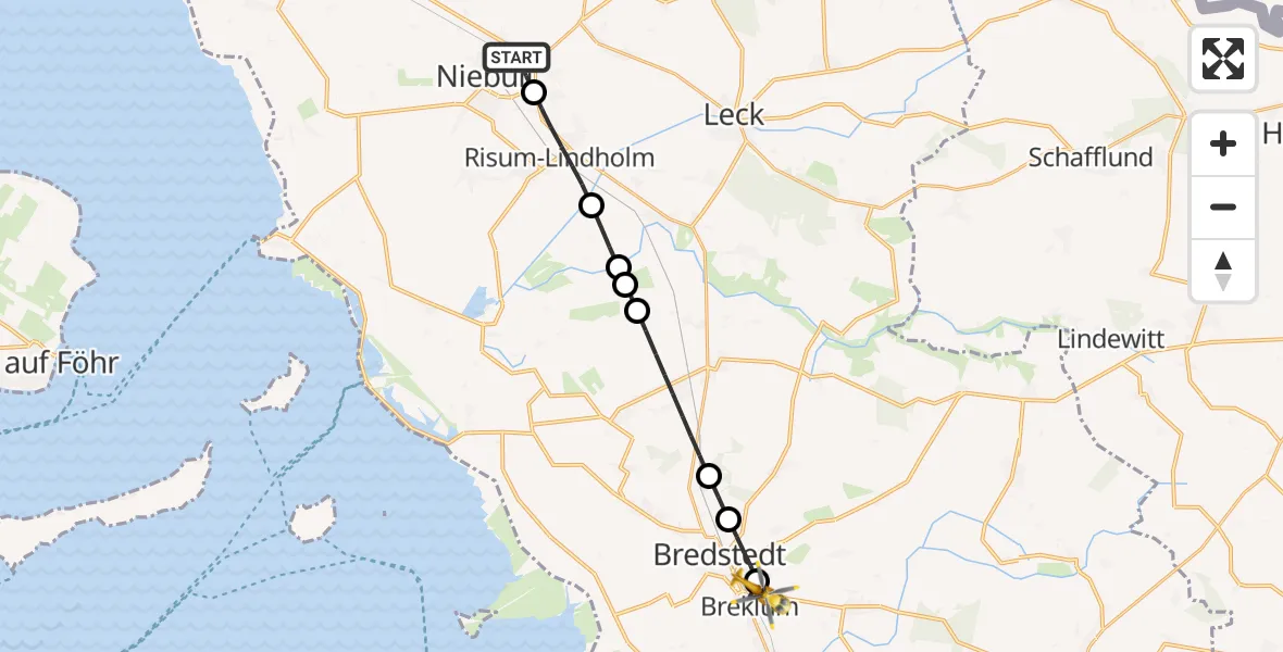Flugroute Rettungshubschrauber Niebüll - Breklum, 09 Mai 2026, 09:21