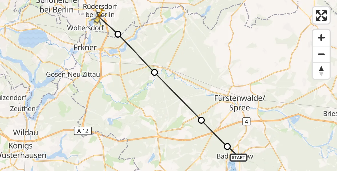 Flugroute Rettungshubschrauber Bad Saarow - Rüdersdorf bei Berlin, 09 Mai 2026, 09:25