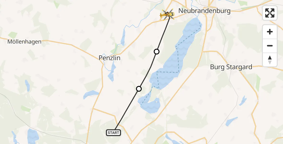 Flugroute Rettungshubschrauber Hohenzieritz - Wulkenzin, 09 Mai 2026, 09:29