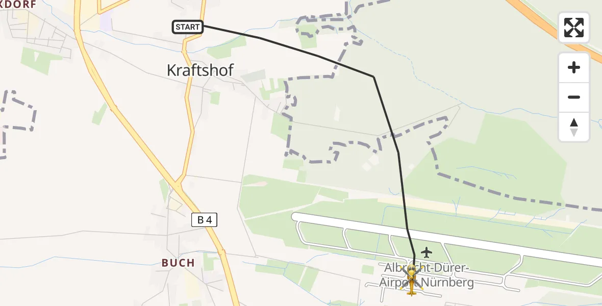 Flugroute Rettungshubschrauber Flughafen Nuremberg - Flughafen Nuremberg, 09 Mai 2026, 09:31