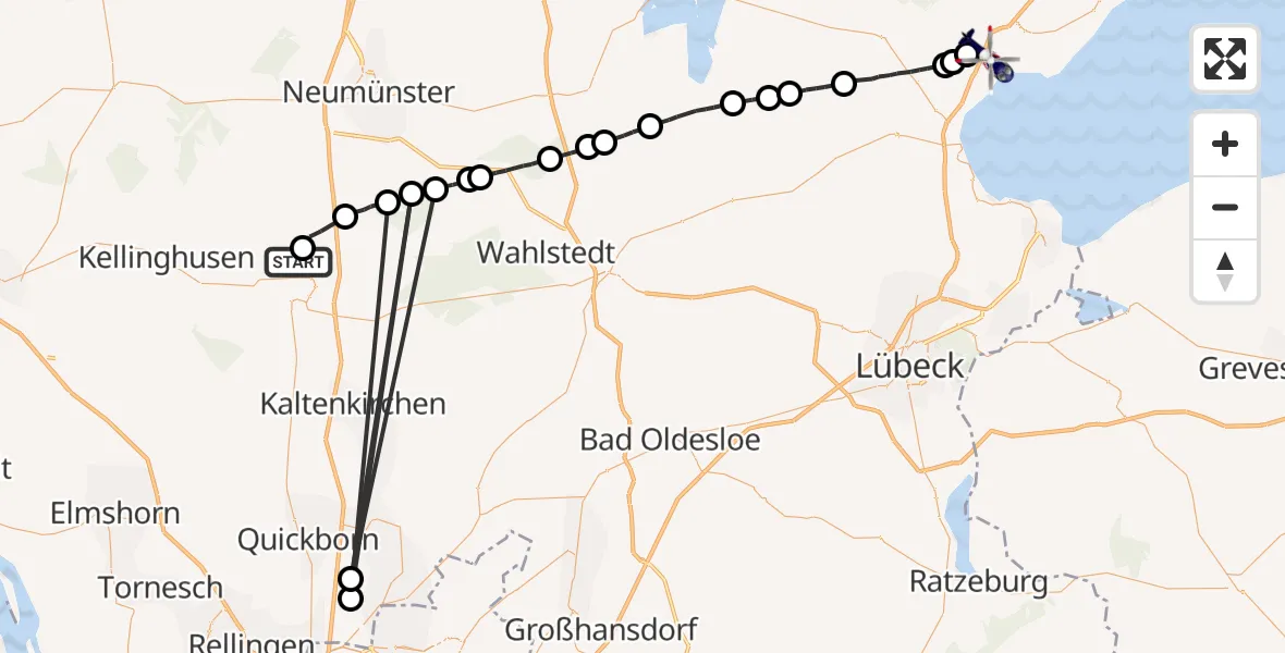 Flugroute Polizeihubschrauber Fuhlendorf - Sierksdorf, 09 Mai 2026, 09:33