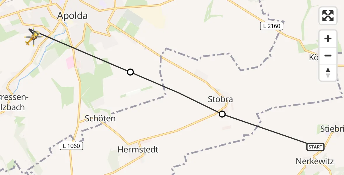 Flugroute Rettungshubschrauber Lehesten - Apolda, 09 Mai 2026, 09:48