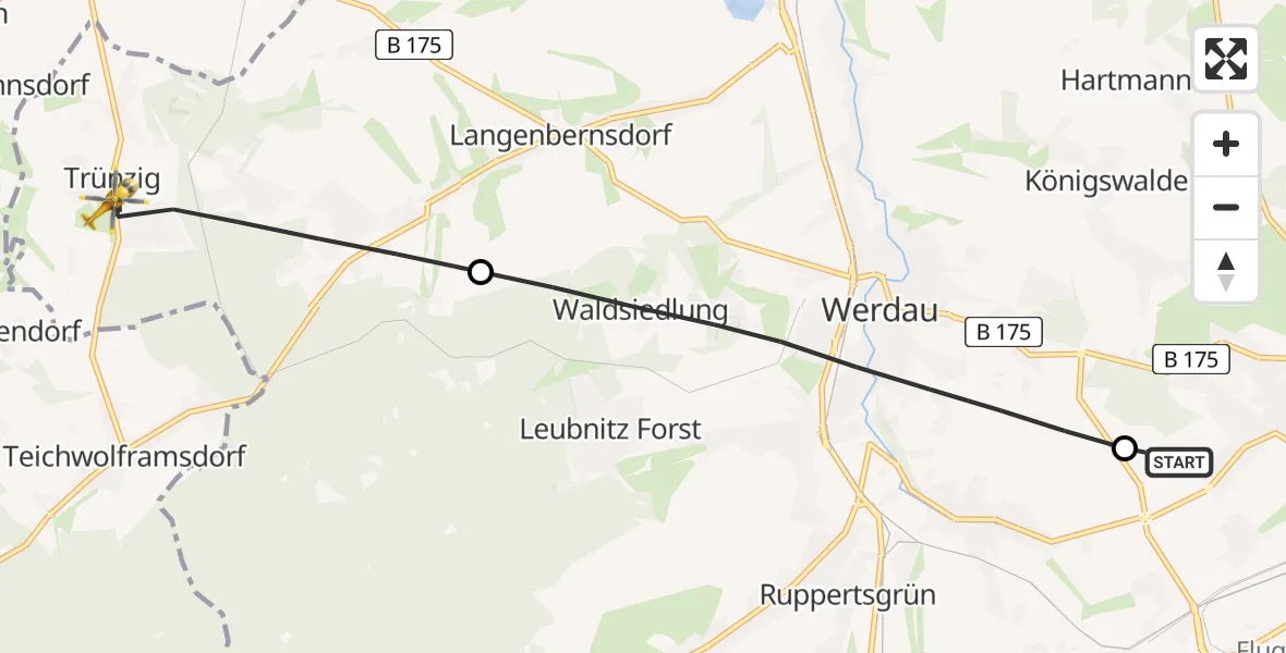 Flugroute Rettungshubschrauber ADAC Air Rescue Station Zwickau Hubschrauberlandeplatz - Langenbernsdorf, 09 Mai 2026, 09:50